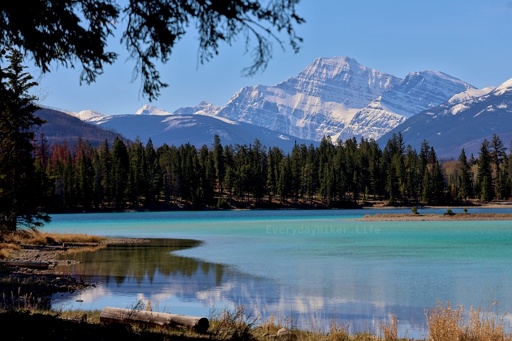 Mt Edith Cavell partially reflected in the lake.  