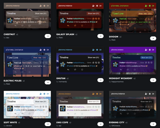 a grid of demos of 9 pleroma themes